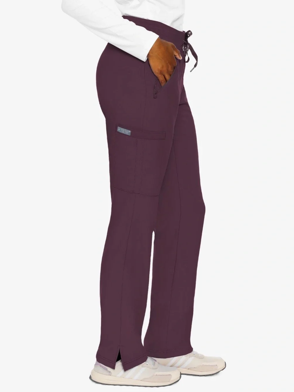 Med Couture Insight Zipper Pant Straight Leg Burgundy Wine Scrubs XS Petite - Picture 2 of 12